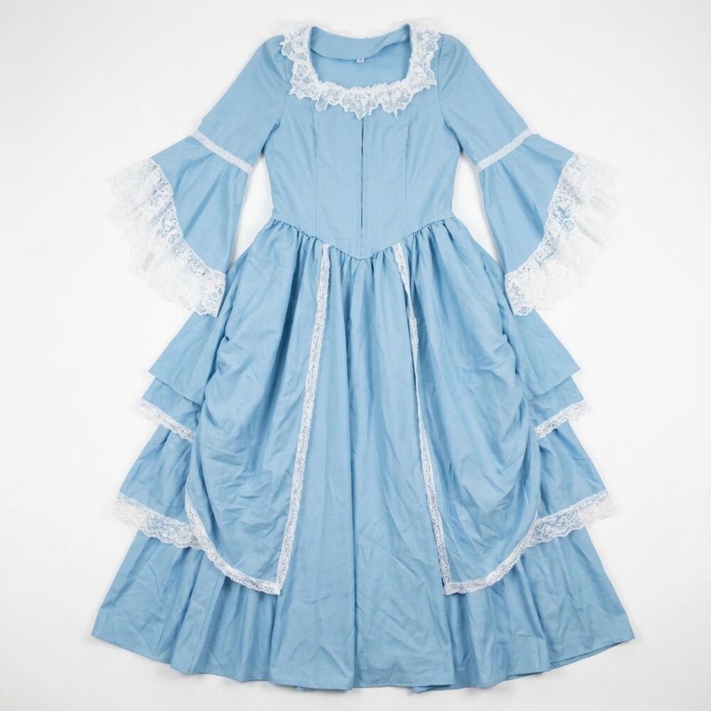 Unbranded Renaissance Lace Ruffle Marie Antoinette Victorian Gown Blue L